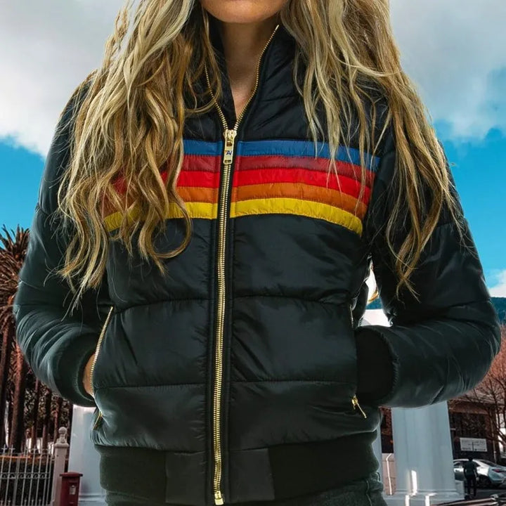 Donna – Retro Stripe Hooded Puffer Jacket