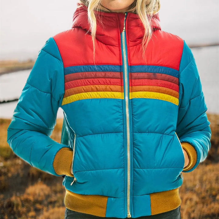 Donna – Retro Stripe Hooded Puffer Jacket