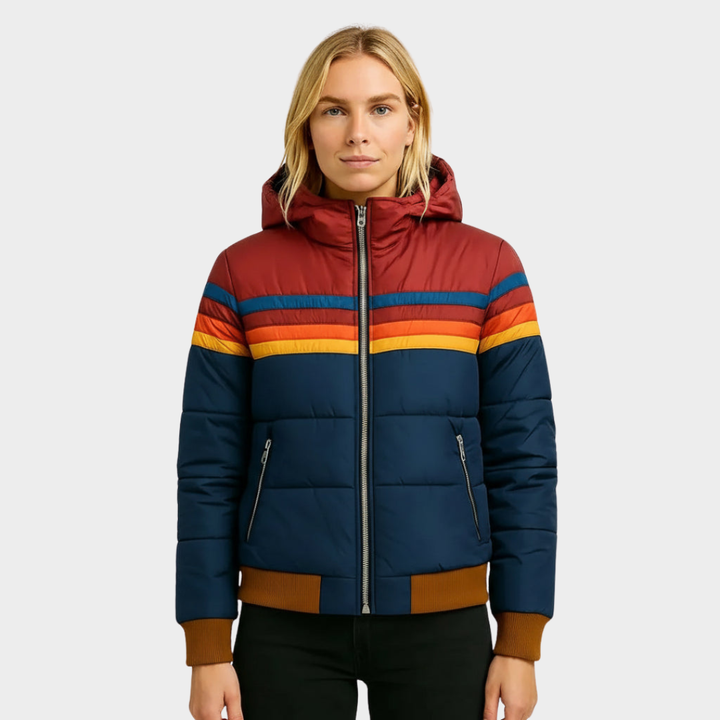 Donna – Retro Stripe Hooded Puffer Jacket